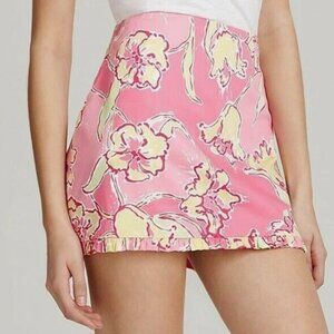 Lilly Pulitzer Hotty Pink Day Lilly Floral Ruffle Callie Mini Skirt Size 2
